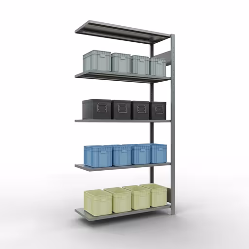 Scaffali aggiuntivi, scaffali, sistema a innesto MULTIplus150, 2000 x 1000 x 400 mm (AxLxP), 5 ripiani, barre longitudinali, zincato di Schulte Lagertechnik della categoria Sistemi a innesto