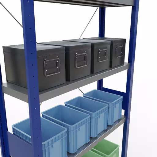 Figure n° 12 de l'article étagère de base, système d'étagères enfichables MULTIplus330, 3000 x 1000 x 300 mm, 7 étagères, RAL 5010 bleu gentiane/galvanisé du groupe de produits système enfichable de la marque Schulte Lagertechnik