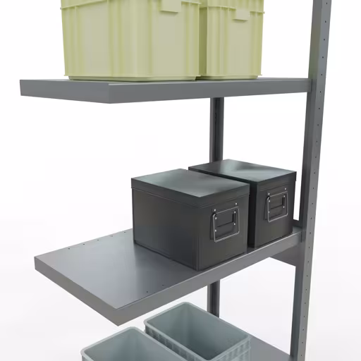 Zusatzbild des Artikels Anbauregal, Fachbodenregal Stecksystem MULTIplus250, 2500 x 750 x 400 mm (HxBxT), 6 Fachböden, Längenriegel, verzinkt aus Anbauregal