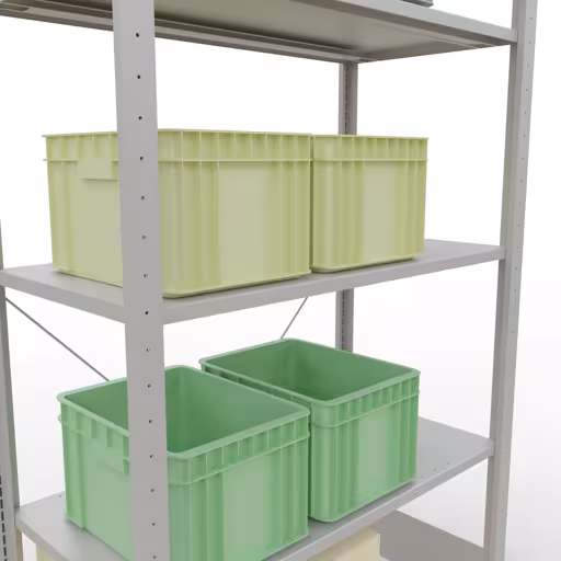 Image du produit n° 11 de l'article étagère de base, étagère, système enfichable MULTIplus150, 2000 x 1000 x 500 mm, 5 étagères, traverse, RAL 7035 gris clair Figure n° 11 de l'article étagère de base, étagère, système enfichable MULTIplus150, 2000 x 1000 x 500 mm, 5 étagères, gris clair RAL 7035 du groupe de produits système enfichable de Schulte Lagertechnik