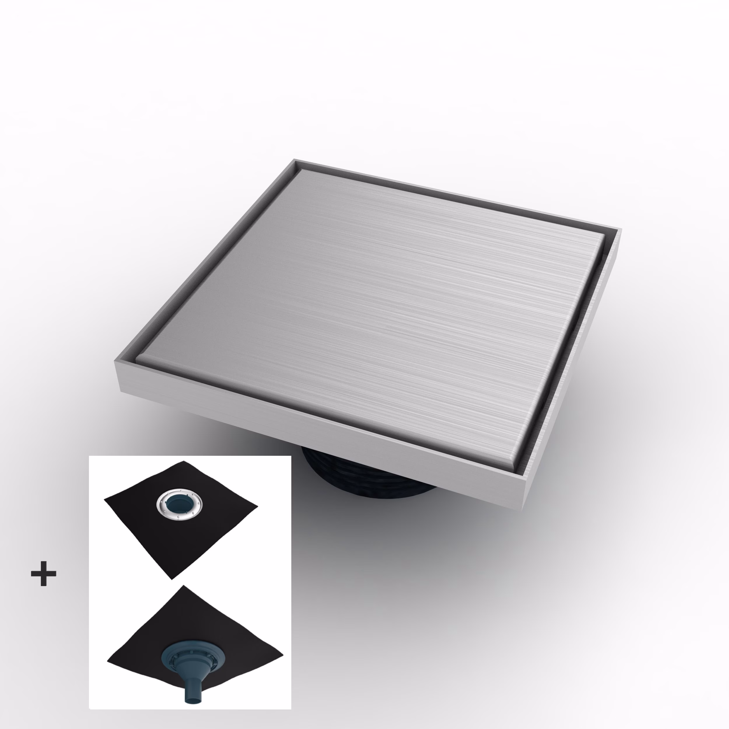 Siphon de sol Mert ultra plat 20x20 cm Design "Edel", écoulement DIN 50