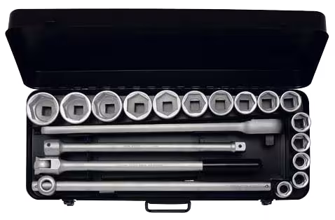 Jeu de douilles 3/4", hexagonales, 20 pièces 7/8"-2" AF 770-S15 AZ d'ELORA Jeu de clés à douille 3/4", ELORA-770/771-S15 de la gamme de clés à douille 3/4" avec le réf. 0770580232000