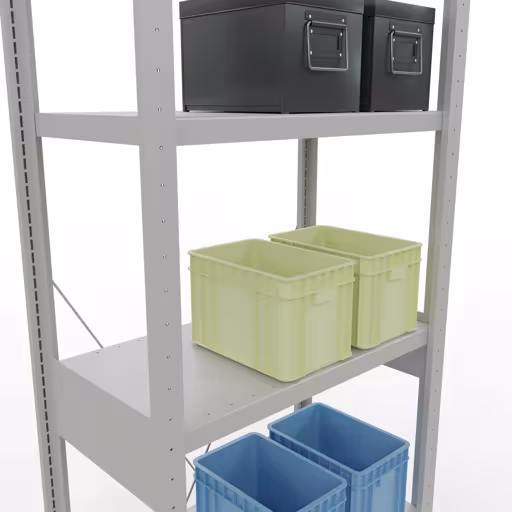 Figura n. 15 dell'articolo scaffale base, sistema a innesto per scaffale MULTIplus250, 2500 x 750 x 400 mm (AxLxP), 6 ripiani, traversa, RAL 7035 grigio chiaro del gruppo di prodotti sistema a innesto della marca Schulte Lagertechnik