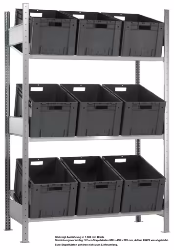 Image supplémentaire de l'article Etagère Basic, étagère au sol inclinée MULTIplus150, 2000 x 1000 x 600 mm, galvanisé/RAL 7035 gris clair, 3 étagères Image supplémentaire de l'article Étagère Basic, étagère au sol inclinée MULTIplus150, 2000 x 1000 x 600 mm, galvanisé/RAL 7035 gris clair, 3 étagères en étagères Kanban