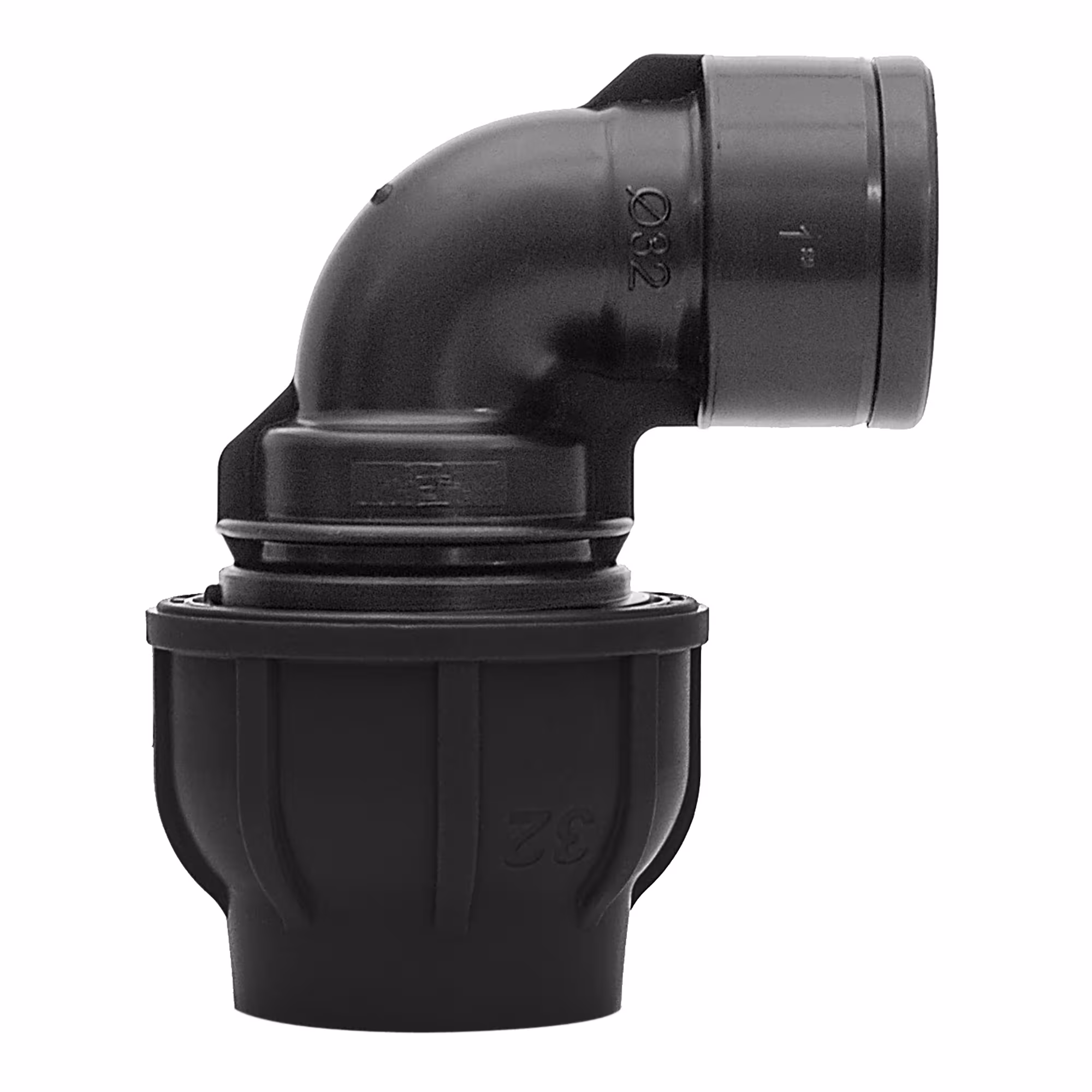 Angolo di collegamento a vite PE Ø 32 mm x 1" IT di Gebo Angolo in PE con passaggio dal tubo in PE alla filettatura interna, raccordi in plastica per tubi in PE, articolo n. 13133203