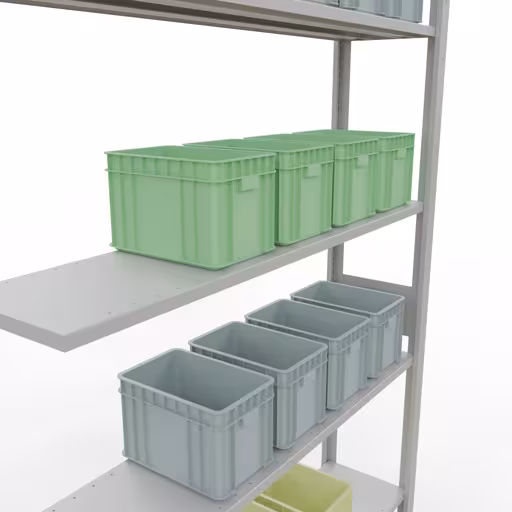 Image du produit n° 15 de l'article étagère complémentaire, système d'étagères enfichables MULTIplus150, 3000 x 1300 x 300 mm, 7 étagères, RAL 7035 gris clair de la gamme de produits du système enfichable de Schulte Lagertechnik