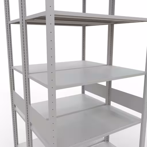 Étagère de base, étagère double, système d'étagères MULTIplus150, 3000 x 1000 x (2x500) mm (HxLxP), 2x7 étagères, barres de longueur, RAL 7035 gris clair de la catégorie étagères doubles avec le GTIN 4058255012572 Étagère de base, étagère double, système d'étagères MULTIplus150, 3000 x 1000 x (2x500) mm, 2x7 étagères, gris clair RAL 7035 de la marque Schulte Lagertechnik de la gamme d'étagères