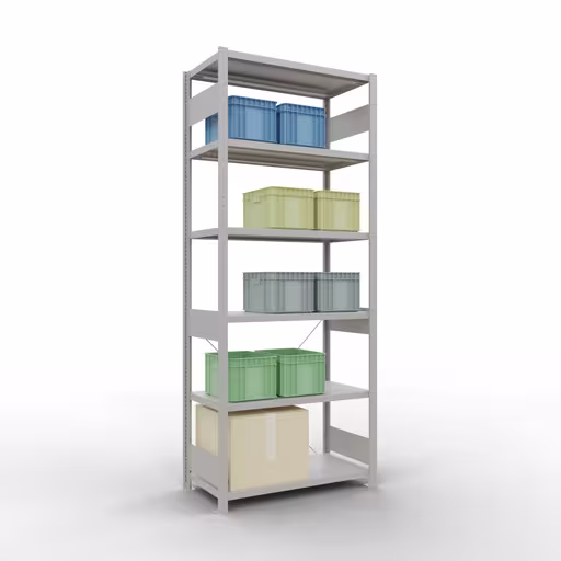 Figura n. 15 dell'articolo scaffale base, scaffale, sistema a innesto MULTIplus330, 2500 x 1000 x 500 mm (AxLxP), 6 ripiani, traversa, RAL 7035 grigio chiaro del gruppo di prodotti sistema a innesto della marca Schulte Lagertechnik