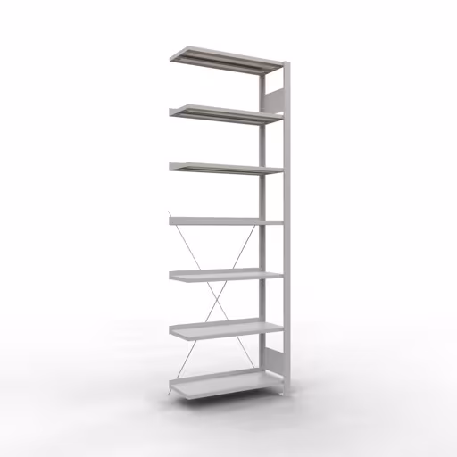 Scaffale componibile, scaffale per ufficio, sistema a innesto MULTIplus85, 2300 x 750 x 300 mm (AxLxP), 7 ripiani, traversa, con listello di arresto, grigio chiaro, sistema a innesto, articolo n. 36015