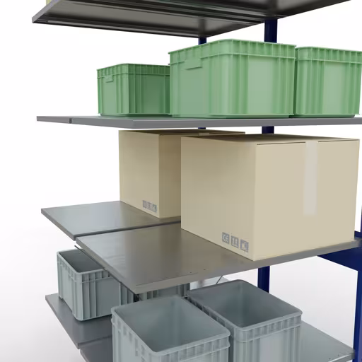 Scaffale aggiuntivo, scaffale doppio, sistema di scaffali MULTIplus150, 2500 x 1000 x (2x600) mm (AxLxP), 2x6 ripiani, traversa, RAL 5010 blu genziana di Schulte Lagertechnik con l'articolo n. 32766-B