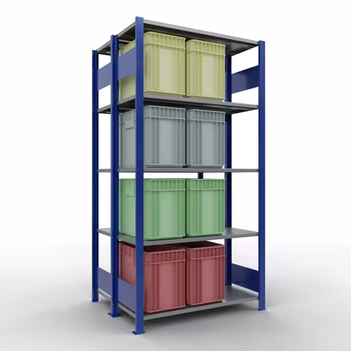 Image supplémentaire de l'article Étagère de base, étagère double, système d'étagères enfichable MULTIplus150, 2000 x 1000 x (2x400) mm (HxLxP), 2x5 étagères, barres de longueur, RAL 5010 bleu gentiane Image supplémentaire de l'article Étagère de base, étagère double, système d'étagères enfichable MULTIplus150, 2000 x 1000 x (2x400) mm, 2x5 étagères, RAL 5010 bleu gentiane à partir d'étagères doubles