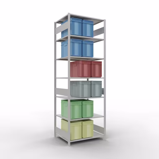 Scaffale base, scaffale, sistema a innesto MULTIplus150, 3000 x 1000 x 800 mm (AxLxP), 7 ripiani, barre longitudinali, RAL 7035 grigio chiaro di Schulte Lagertechnik della categoria Sistemi a innesto