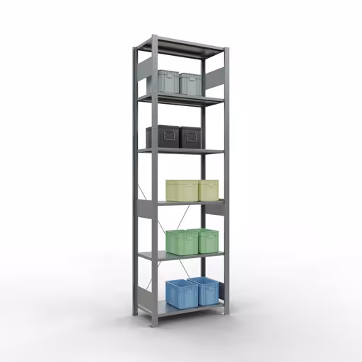 Image supplémentaire de l'article Étagère de base, étagère à étagères, système enfichable MULTIplus150, 2500 x 750 x 400 mm, 6 étagères, traverse, galvanisée Représentation supplémentaire de l'article étagère de base, étagère à étagères, système enfichable MULTIplus150, 2500 x 750 x 400 mm, 6 étagères, galvanisé à partir de l'étagère de base