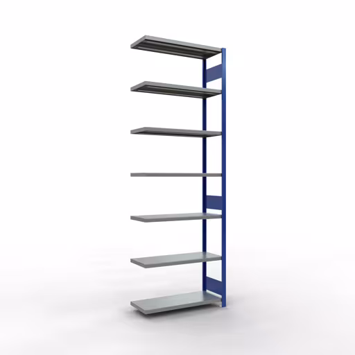 Scaffale aggiuntivo, scaffale, sistema a innesto MULTIplus330, 3000 x 1000 x 400 mm (AxLxP), 7 ripiani, barra longitudinale, RAL 5010 blu genziana/zincato, ripiano aggiuntivo, articolo n. 13947-LR-B