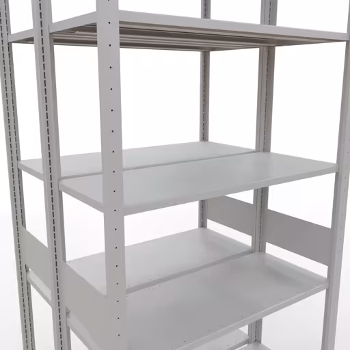 Étagère de base, étagère double, système d'étagères enfichables MULTIplus150, 3000 x 1000 x (2x400) mm (HxLxP), 2x7 étagères, barres de longueur, RAL 7035 gris clair avec le numéro d'article 1000001. 33142 Étagère de base, étagère double, système d'étagères MULTIplus150, 3000 x 1000 x (2x400) mm, 2x7 étagères, gris clair RAL 7035 de Schulte Lagertechnik de la catégorie étagères