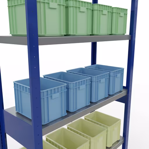 Image du produit n° 13 de l'article étagère de base, étagère, système enfichable MULTIplus330, 2500 x 1000 x 400 mm (HxLxP), 6 étagères, traverse, RAL 5010 bleu gentiane/galvanisé Figure n° 13 de l'article étagère de base, système d'étagères enfichables MULTIplus330, 2500 x 1000 x 400 mm, 6 étagères, RAL 5010 bleu gentiane/galvanisé du groupe de produits système enfichable de la marque Schulte Lagertechnik