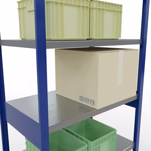 Figure n° 15 de l'article étagère de base, étagère, système enfichable MULTIplus250, 2500 x 1000 x 600 mm, 6 étagères, RAL 5010 bleu gentiane/galvanisé du groupe de produits système enfichable de Schulte Lagertechnik
