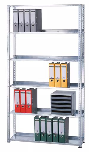 Étagère de base, étagère de bureau, système de vis MULTIplus85, 2000 x 1000 x 300 mm (HxLxP), 6 étagères, galvanisées, avec bande de butée, système de vis, réf. 10450