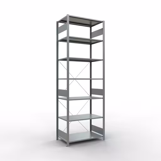 Ripiano base, ripiano, sistema a innesto MULTIplus150, 3000 x 1000 x 600 mm (AxLxP), 7 ripiani, traversa, zincato, ripiano base, articolo n. 12762