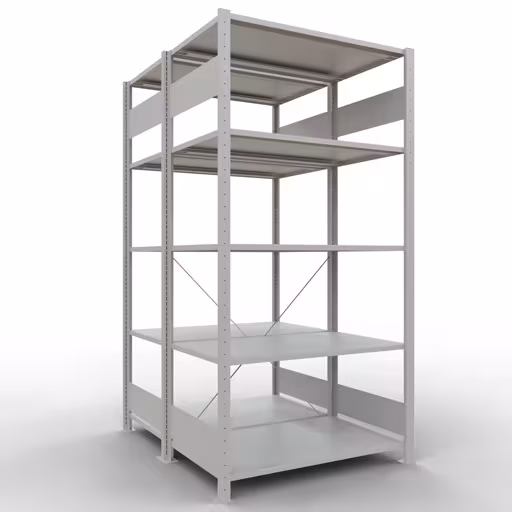 Scaffale base, scaffale doppio, sistema di scaffali MULTIplus150, 2000 x 1000 x (2x600) mm (AxLxP), 2x5 ripiani, traversa, RAL 7035 grigio chiaro di Schulte Lagertechnik dalla categoria scaffali
