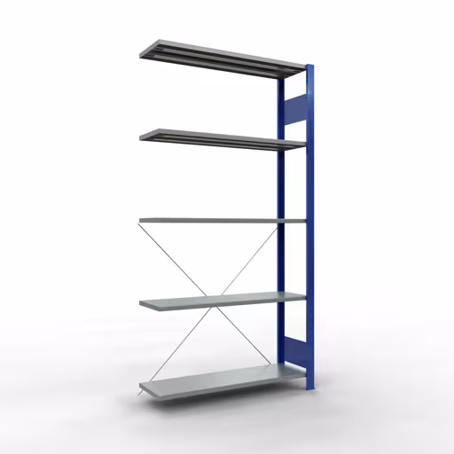Figure n° 12 de l'article étagère complémentaire, étagère à étagères, système enfichable MULTIplus85, 2000 x 1000 x 300 mm, 5 étagères, traverse, RAL 5010 bleu gentiane du groupe de produits système enfichable de la marque Schulte Lagertechnik