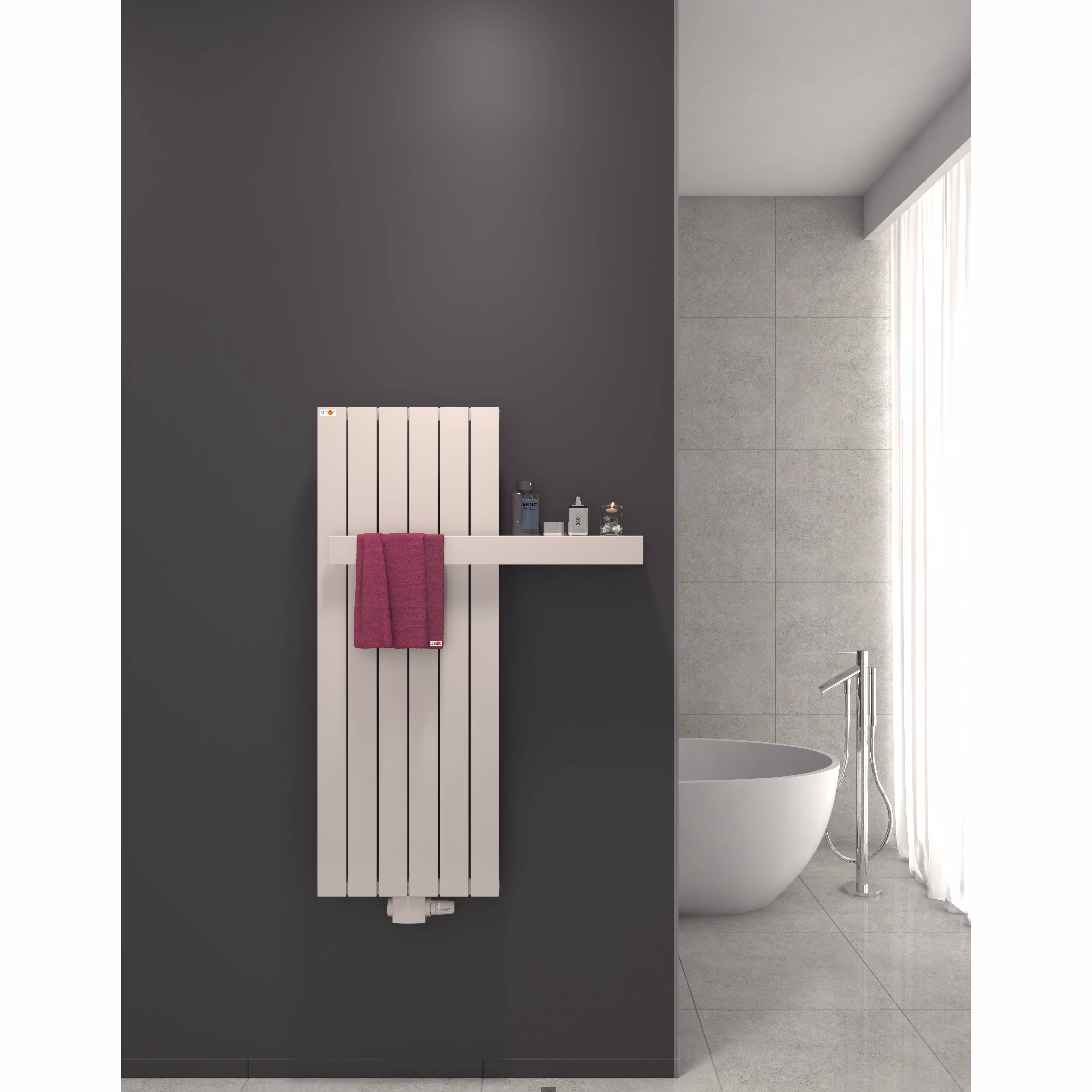 Radiateur à panneaux MERT DESIGN, modèle TEO, blanc, de la catégorie Radiateurs de salle de bain, raccordement central, référence 5-TEO-45x120-W-M
