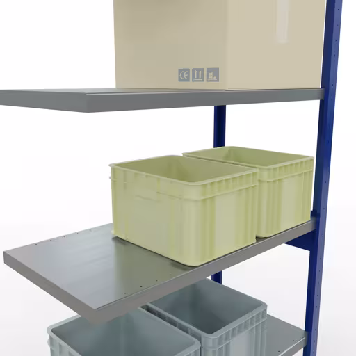 Figure n° 12 de l'article, système d'étagères MULTIplus250, système enfichable, 2500 x 1000 x 500 mm, 6 étagères, RAL 5010 bleu gentiane/galvanisé du groupe de produits système enfichable de Schulte Lagertechnik