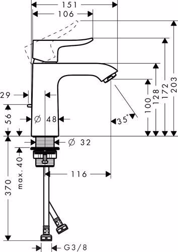 Technische Zeichnung 4076677 Hansgrohe METRIS 110 Miscelatore monocomando per lavabo, larghezza nominale 15 ComfortZone 110 con scarico G 1 1/4" cromo
