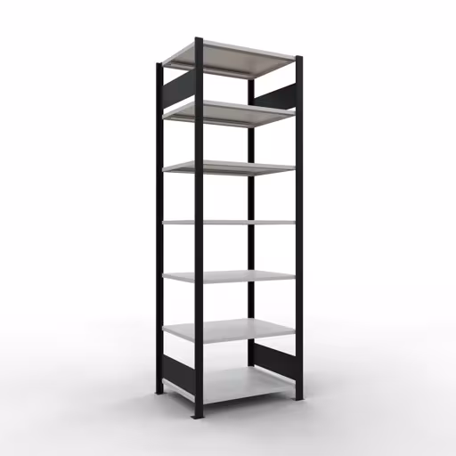 Étagère de base, étagère de bureau, système enfichable MULTIplus150, 2300 x 750 x 600 mm (HxLxP), 7 tablettes, barres de longueur, sans butée centrale, noir/gris clair, système enfichable, réf. 36066-S