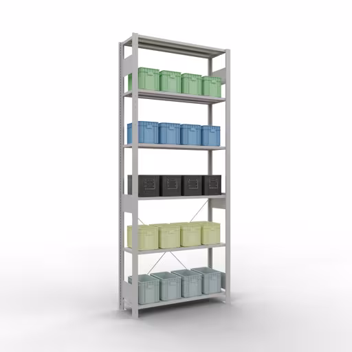 Figure n° 15 de l'article étagère de base, étagère, système enfichable MULTIplus85, 2500 x 1000 x 300 mm, 6 étagères, traverse, RAL 7035 gris clair du groupe de produits système enfichable de la marque Schulte Lagertechnik