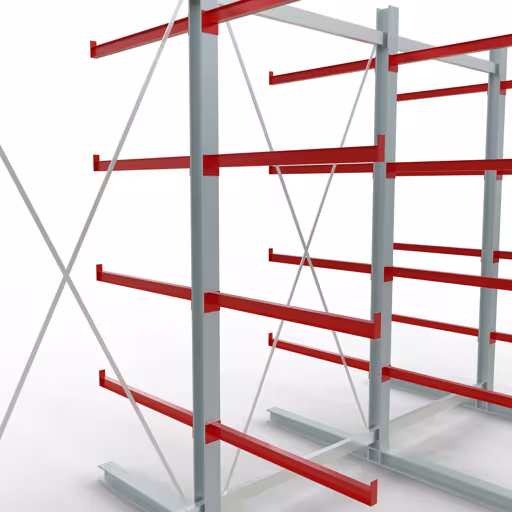 Figura n. 10 dell'articolo Scaffale completo K 6000, bilaterale, 3000 x 4500 x 2x 1000 mm, RAL 7001 / RAL 3000, 5 livelli di stoccaggio del gruppo di prodotti scaffalature cantilever della marca Schulte Lagertechnik