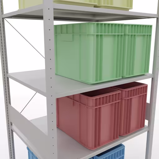 Ripiano base, ripiano, sistema a innesto MULTIplus150, 3000 x 1000 x 800 mm (AxLxP), 7 ripiani, traversa, RAL 7035 grigio chiaro, ripiano aggiuntivo, articolo n. 32682