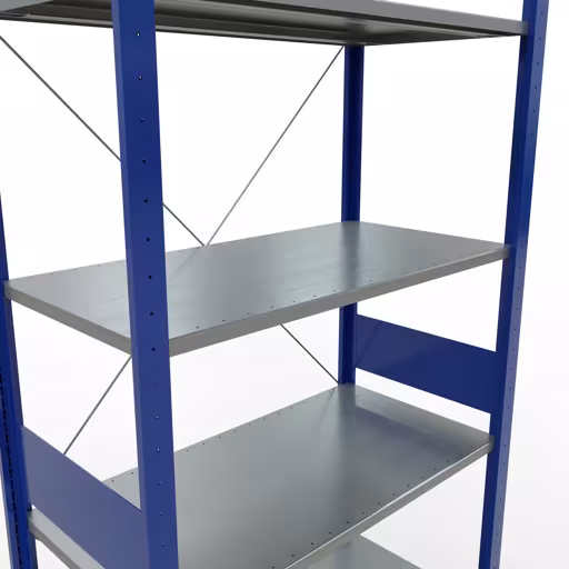 Immagine del prodotto n. 7 dell'articolo scaffale base, scaffale, sistema a innesto MULTIplus150, 3000 x 1000 x 500 mm (AxLxP), 7 ripiani, traversa, RAL 5010/zincato della gamma di prodotti del sistema a innesto della marca Schulte Lagertechnik