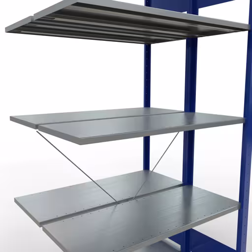 Rayonnage supplémentaire, rayonnage double, système d'étagères MULTIplus150, 2000 x 1000 x (2x400) mm (HxLxP), 2x5 tablettes, traverse, RAL 5010 bleu gentiane avec la référence réf. 32745-B Étagère supplémentaire, étagère double, système d'étagères MULTIplus150, 2000 x 1000 x (2x400) mm, 2x5 étagères, RAL 5010 bleu gentiane de Schulte Lagertechnik de la catégorie étagères