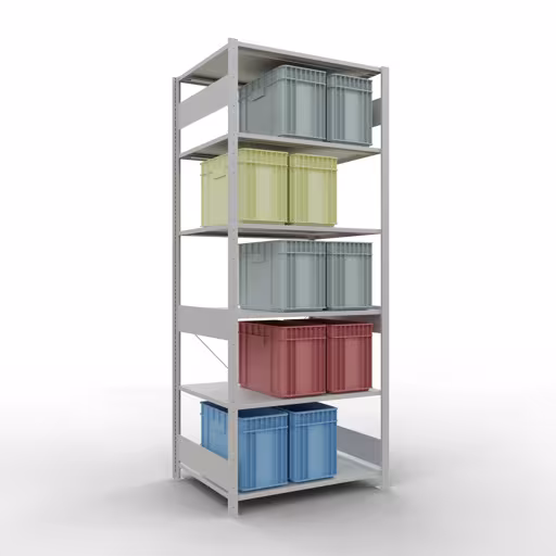 Scaffale base, scaffale, sistema a innesto MULTIplus150, 2500 x 1000 x 800 mm (AxLxP), 6 ripiani, traversa, RAL 7035 grigio chiaro della marca Schulte Lagertechnik della gamma sistemi a innesto