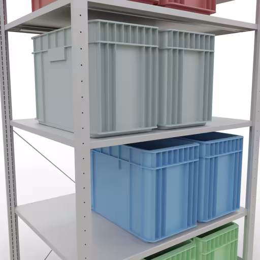 Image du produit n° 15 de l'article étagère de base, étagère, système enfichable MULTIplus150, 2000 x 1000 x 800 mm, 5 étagères, traverse, RAL 7035 gris clair Figure n° 15 de l'article étagère de base, système d'étagères enfichables MULTIplus150, 2000 x 1000 x 800 mm, 5 étagères, RAL 7035 gris clair du groupe de produits système enfichable de Schulte Lagertechnik