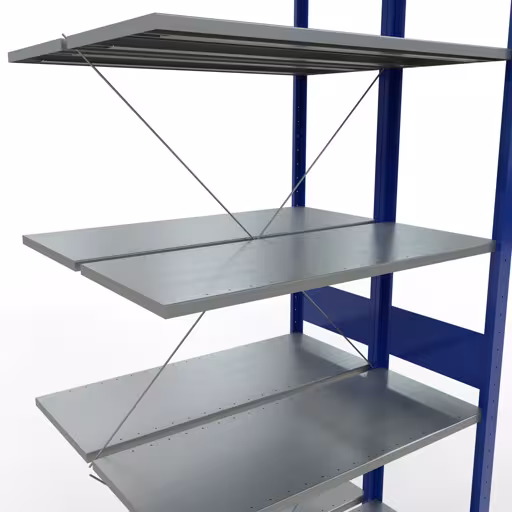 Immagine aggiuntiva dell'articolo Ripiano aggiuntivo, ripiano doppio, sistema di scaffali MULTIplus150, 3000 x 1000 x (2x800) mm (AxLxP), 2x7 ripiani, traversa, RAL 5010 blu genziana da ripiani doppi