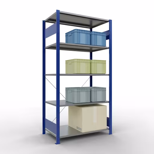 Image du produit n° 14 de l'article étagère de base, étagère, système enfichable MULTIplus150, 2000 x 1000 x 600 mm, 5 étagères, RAL 5010/galvanisé de la gamme de produits du système enfichable de Schulte Lagertechnik
