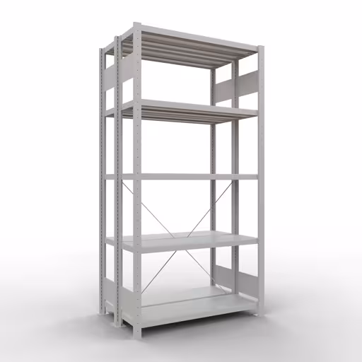 Étagère de base, étagère double, étagère à étagères, système enfichable MULTIplus250, 2000 x 1000 x (2x300) mm, 2x5 étagères, gris clair RAL 7035 de Schulte Lagertechnik avec le numéro d'article. 32130-G