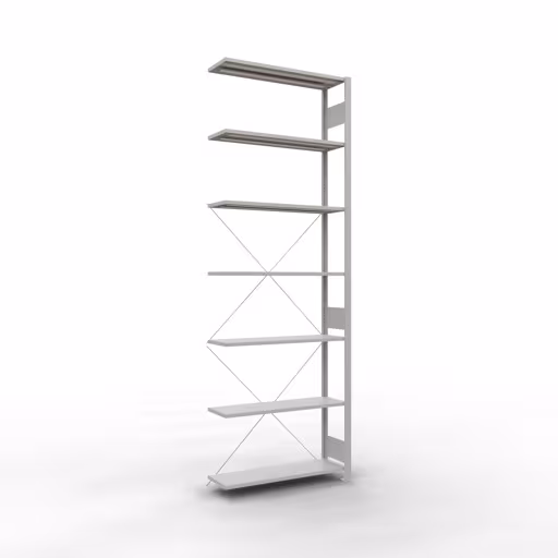 Scaffali aggiuntivi, scaffali, sistema a innesto MULTIplus150, 3000 x 1000 x 300 mm (AxLxP), 7 ripiani, traversa, RAL 7035 grigio chiaro di Schulte Lagertechnik Scaffale aggiuntivo, scaffale, sistema a innesto MULTIplus150, 3000 x 1000 x 300 mm (AxLxP), 7 ripiani, traversa, RAL 7035 grigio chiaro, ripiano aggiuntivo, art. n. 32637