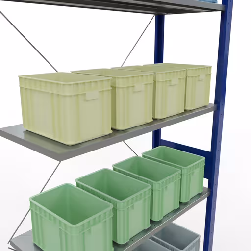 Image du produit n° 14 de l'article étagère complémentaire, étagère, système enfichable MULTIplus150, 3000 x 1000 x 400 mm, 7 étagères, RAL 5010/galvanisé de la gamme de produits du système enfichable de Schulte Lagertechnik