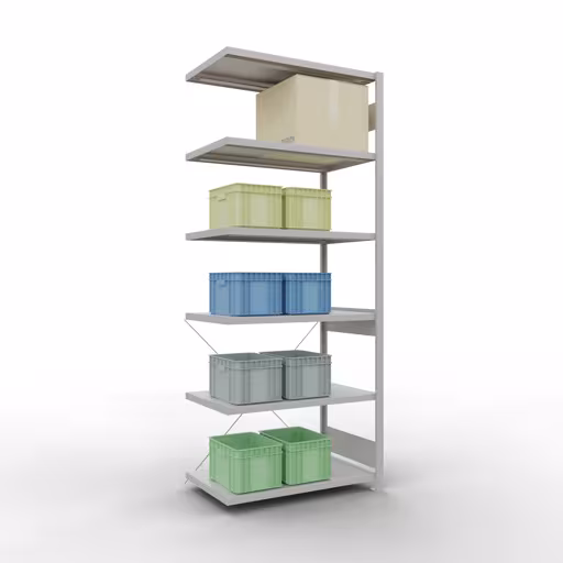Figure n° 12 de l'article étagère complémentaire, étagère à étagères, système enfichable MULTIplus330, 2500 x 1000 x 600 mm, 6 étagères, gris clair RAL 7035 du groupe de produits système enfichable de la marque Schulte Lagertechnik