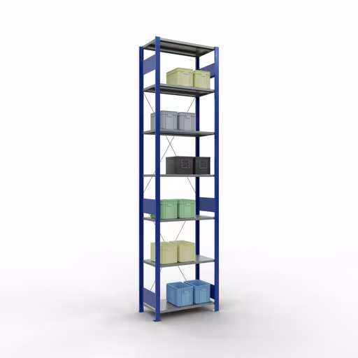 Scaffale base, scaffale, sistema a innesto MULTIplus150, 3000 x 750 x 400 mm (AxLxP), 7 ripiani, traversa, RAL 5010 blu genziana/zincato/zincato della marca Schulte Lagertechnik della gamma sistemi a innesto