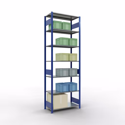 Image supplémentaire de l'article Étagère de base, étagère, système enfichable MULTIplus150, 3000 x 1000 x 500 mm, 7 étagères, RAL 5010 bleu gentiane/galvanisé Représentation supplémentaire de l'article étagère de base, étagère à étagères, système enfichable MULTIplus150, 3000 x 1000 x 500 mm, 7 étagères, RAL 5010 bleu gentiane/galvanisé à partir de l'étagère de base