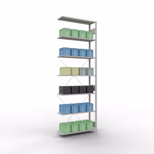 Image du produit n° 15 de l'article Rayonnage complémentaire, rayonnage à étagères, système enfichable MULTIplus150, 3000 x 1000 x 300 mm, 7 tablettes, traverse, RAL 7035 gris clair Figure n° 15 de l'article, système d'étagères MULTIplus150, système enfichable, 3000 x 1000 x 300 mm, 7 étagères, RAL 7035 gris clair du groupe de produits système enfichable de Schulte Lagertechnik