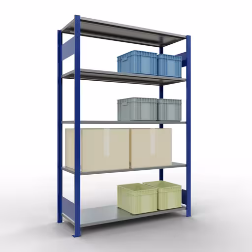 Image du produit n° 12 de l'article étagère de base, système enfichable MULTIplus150, 2000 x 1300 x 500 mm, 5 étagères, RAL 5010 bleu gentiane/galvanisé de la gamme de produits système enfichable de la marque Schulte Lagertechnik