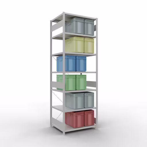 Étagère de base, étagère, système enfichable MULTIplus330, 3000 x 1000 x 800 mm (HxLxP), 7 étagères, traverse, RAL 7035 gris clair de la catégorie d'étagères de base avec le GTIN 4004514222749 Étagère de base, étagère, système enfichable MULTIplus330, 3000 x 1000 x 800 mm, 7 étagères, RAL 7035 gris clair de la marque Schulte Lagertechnik de la gamme de produits du système enfichable