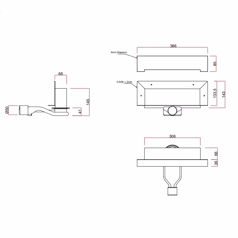Ohne Text 3963809 MERT Wand-Duschablauf OPT 386mm massives Edelstahl, gebürstet