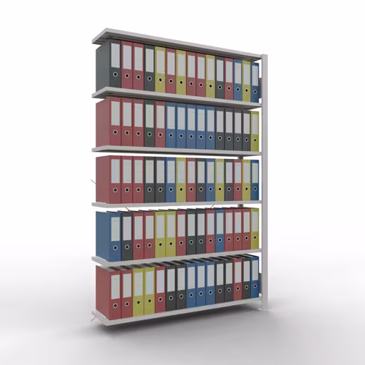 Produktbild Nr 13 des Artikels Anbauregal, Büro-Fachbodenregal Stecksystem MULTIplus85, 2000 x 1300 x 300 mm (HxBxT), 6 Fachböden, Kreuzstrebe, ohne Anschlagleiste, lichtgrau Abbildung Nr 13 des Artikels Anbauregal, Büro-Fachbodenregal Stecksystem MULTIplus85, 2000 x 1300 x 300 mm (HxBxT), 6 Fachböden, Kreuzstrebe, ohne Anschlagleiste, lichtgrau aus der Produktgruppe Büroregale von der Marke Schulte Lagertechnik