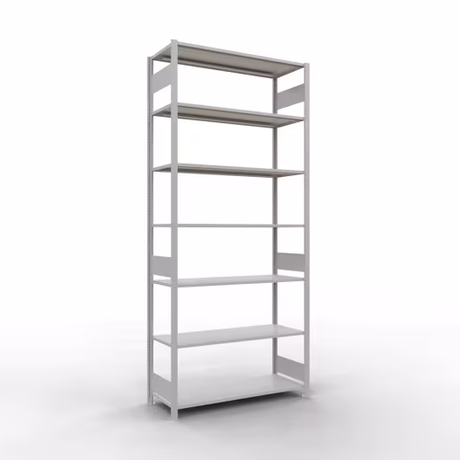 Étagère de base, étagère, système enfichable MULTIplus150, 3000 x 1300 x 500 mm, 7 étagères, RAL 7035 gris clair de Schulte Lagertechnik de la catégorie système enfichable